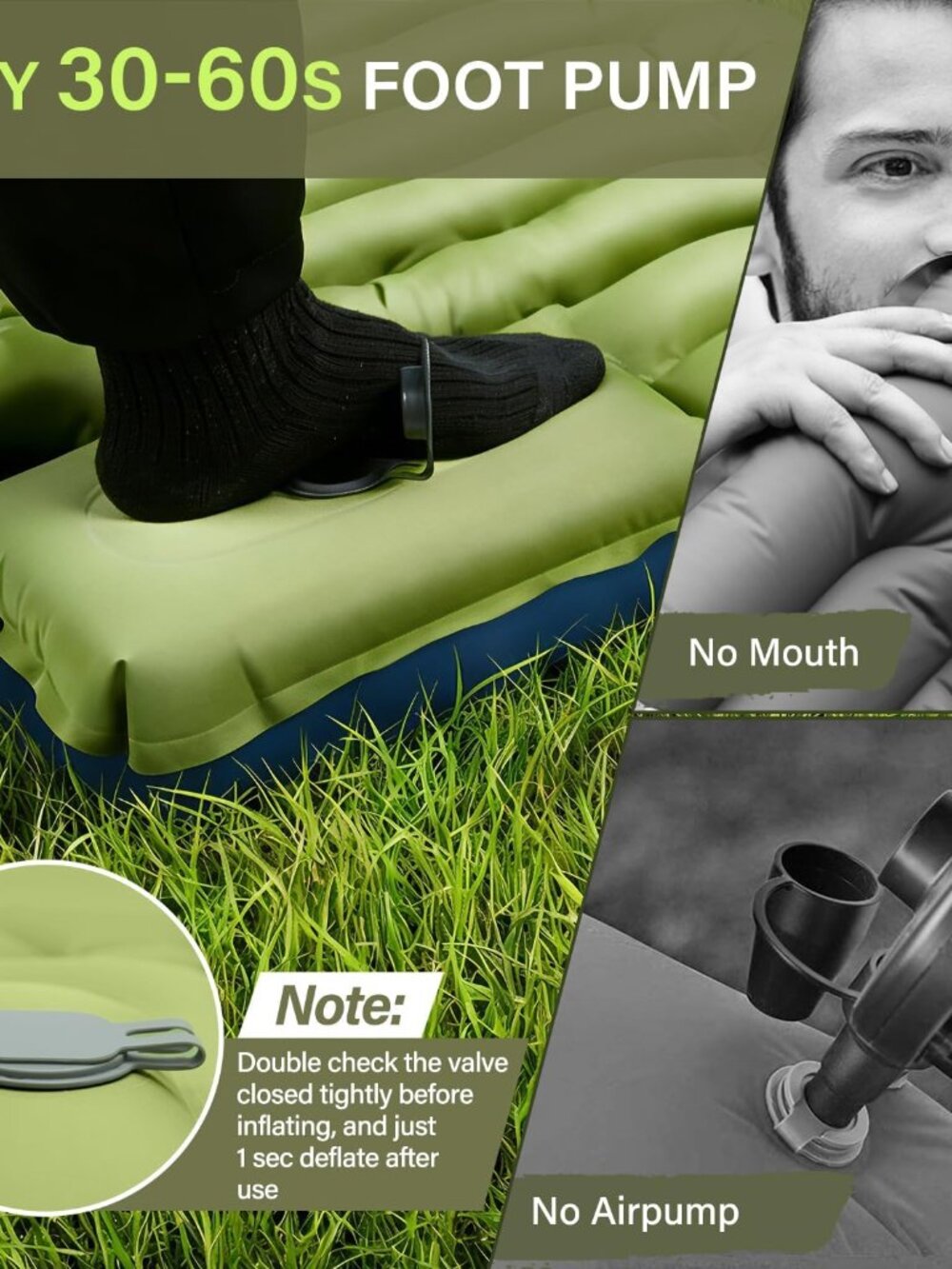 Camping Sleeping Pad, Ultralight Camping Mat with Pillow, Built-in Foot Pump Inf - Picture 6 of 8